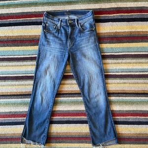 MOTHER Insider crop step fray jeans.